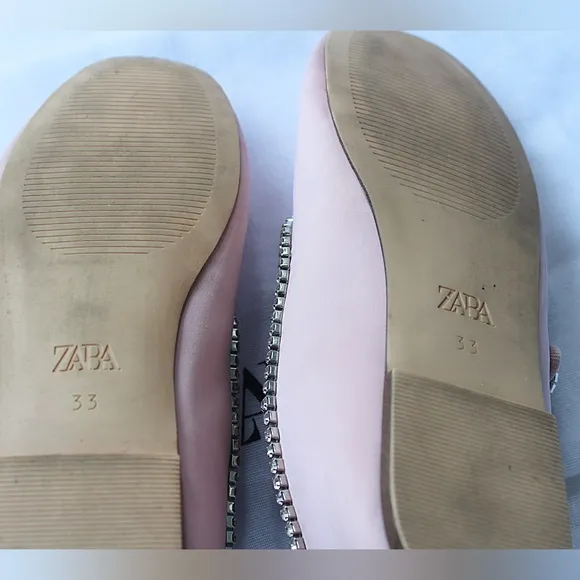 Zara  Jewel Satin-look  Ballet Flats Size 33 = 2