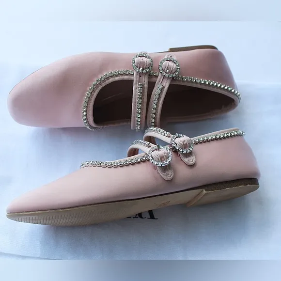 Zara  Jewel Satin-look  Ballet Flats Size 33 = 2