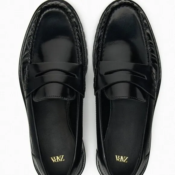 ZARA LUG SOLE LEATHER LOAFERS
