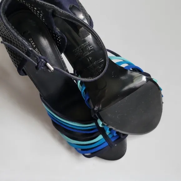 Zara tonal blue strappy stiletto ankle strap stiletto sandals size 41