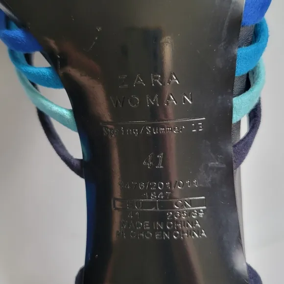 Zara tonal blue strappy stiletto ankle strap stiletto sandals size 41
