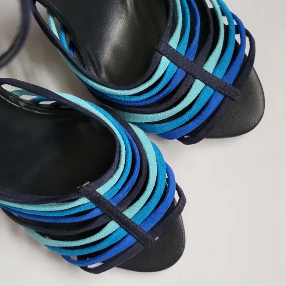 Zara tonal blue strappy stiletto ankle strap stiletto sandals size 41