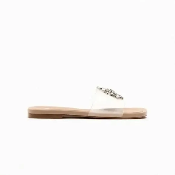 ZARA EMBELLISHED VINYL FLAT SANDALS‎