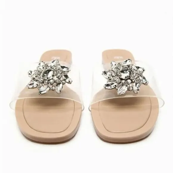 ZARA EMBELLISHED VINYL FLAT SANDALS‎