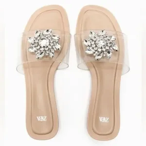 ZARA EMBELLISHED VINYL FLAT SANDALS‎