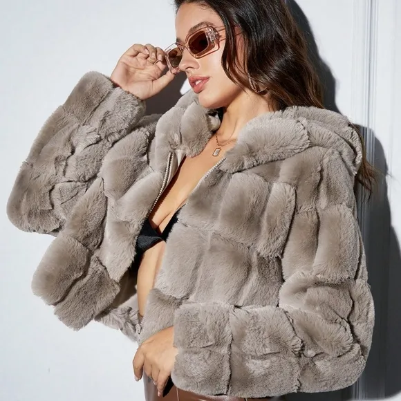 Zip Up Hooded Fuzzy Coat